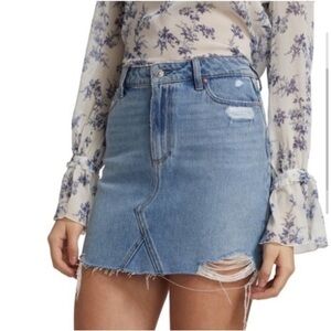 NWOT PAIGE Aideen Distressed Denim Mini Jean Skirt, size 27